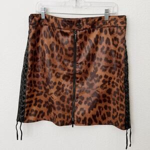 [Worth New York] Brown Leopard Print Lace Up Side Zip Front Mini Skirt Size 14
